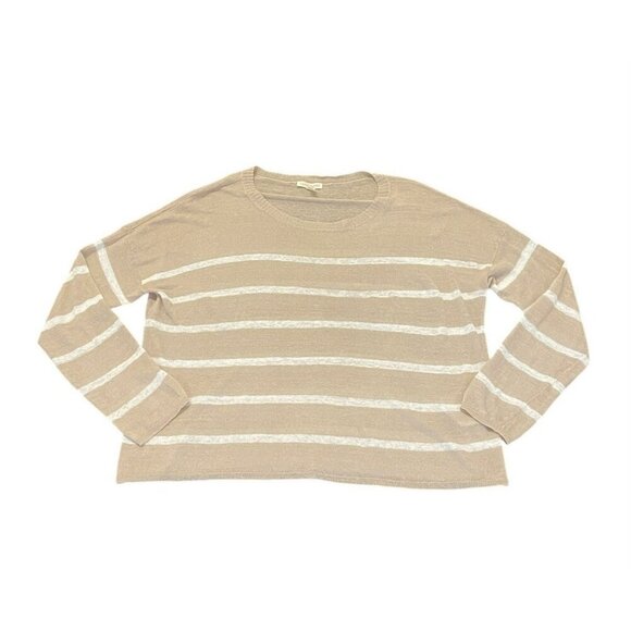 Eileen Fisher Top Organic Linen Striped Tan White Long Sleeve Size Medium Read* - Picture 1 of 8